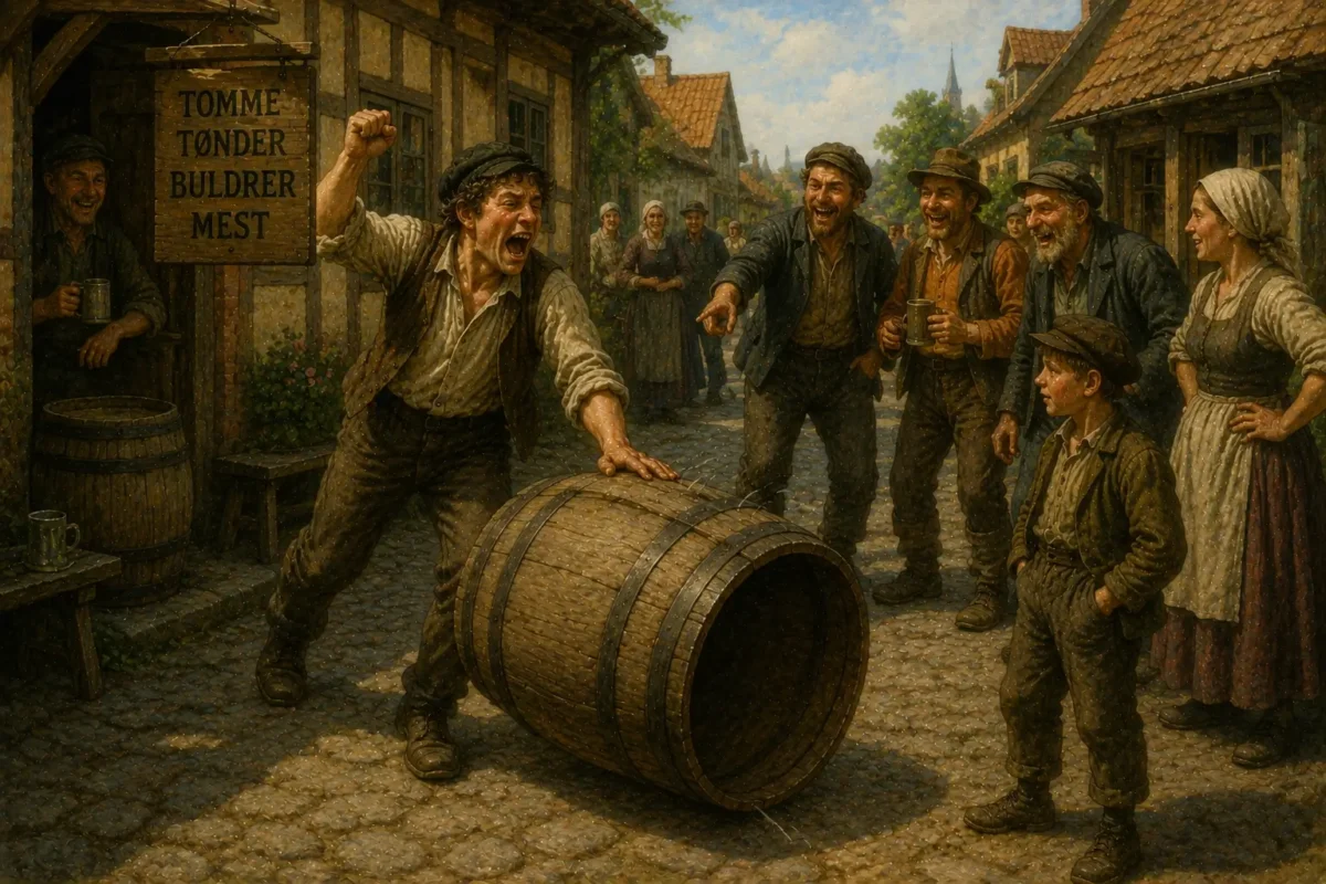 Tomme tønder buldrer mest – illustration af dansk ordsprog med støjende tom tønde.